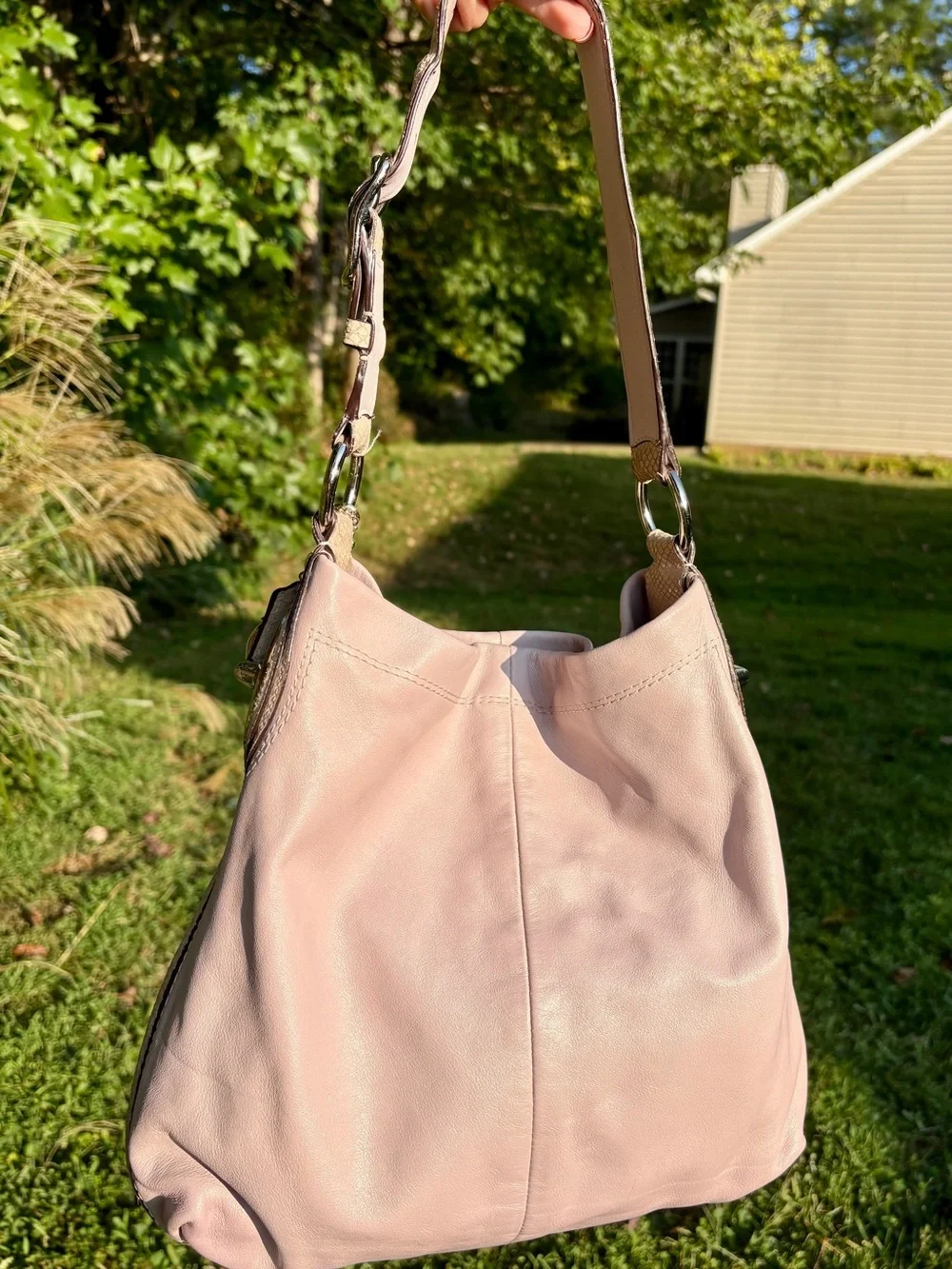 Coach Penelope Lilac Leather Hobo Shoulder Bag Snakeskin Trim